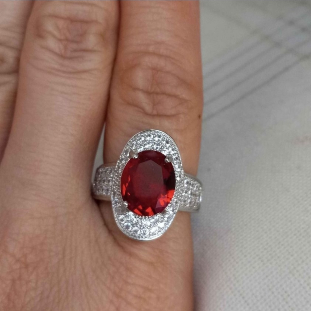 New 925 Silver Oval Cut Ruby Diamond Ring for Women - Picture 10 of 10